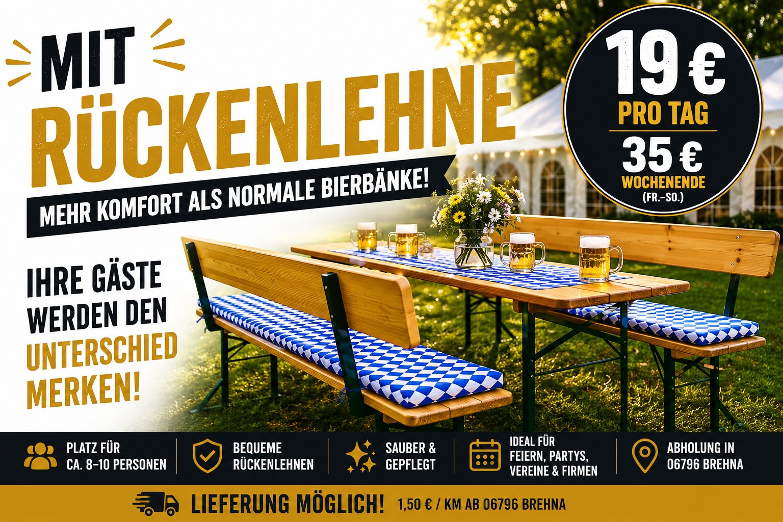 Bierzeltgarnitur mit Rückenlehne